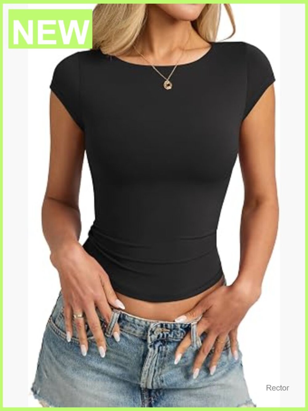 Women's Double Lined Boat Neck Top Cap Sleeve Fitted Y2K Basic Tee, Stretchy